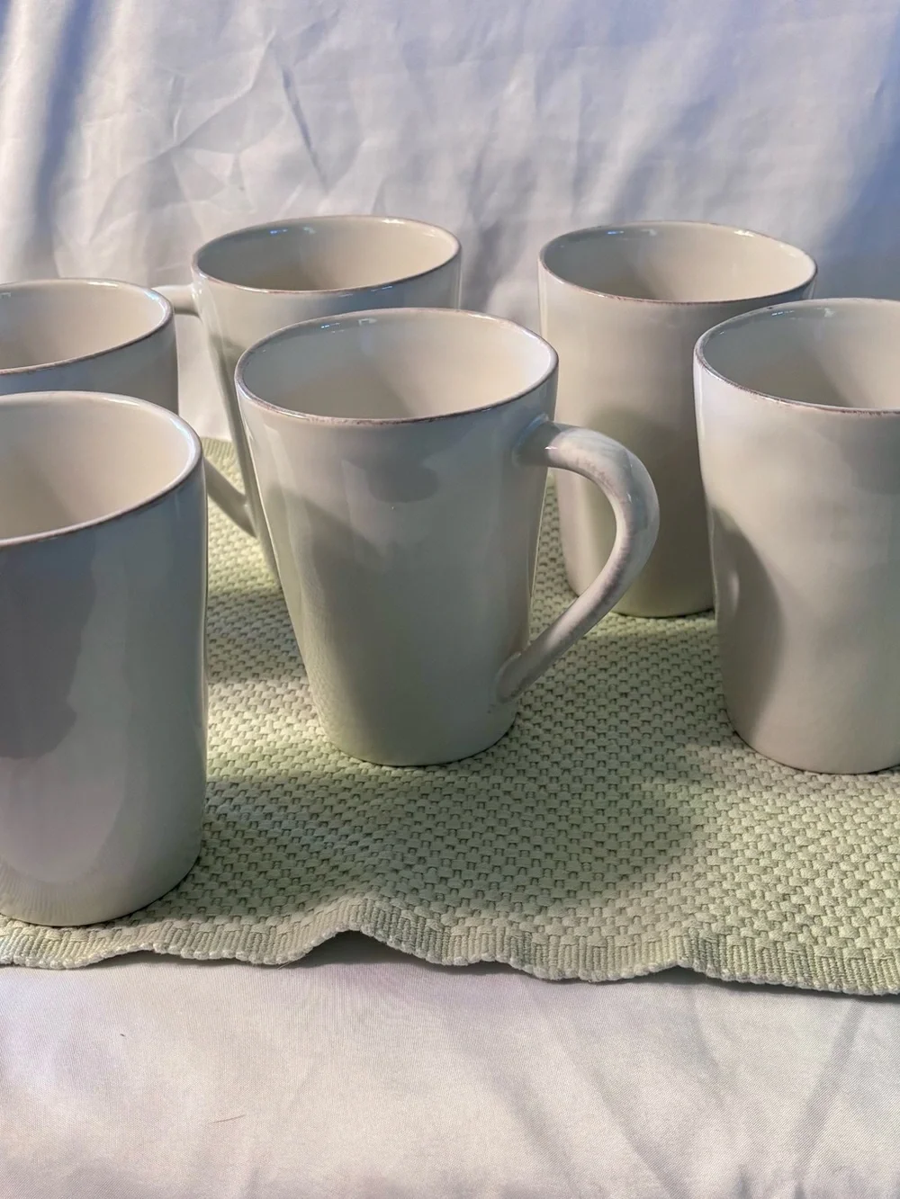 6-Crate&Barrel Marin Dinnerware Cream-White Ceramic Mugs 12oz.